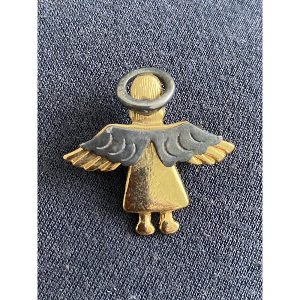 DM 95 Signed Small Pin/pendant/Charm Vintage Two Tone Gold/Silver Winged Angel